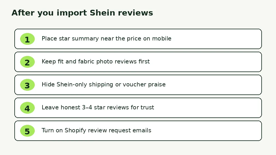 Checklist after importing Shein reviews to Shopify