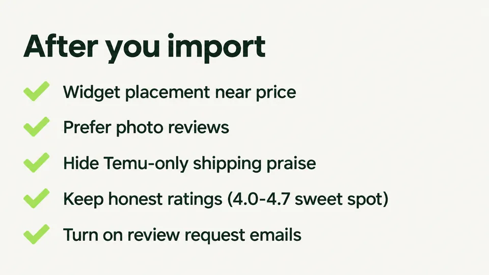 Checklist after importing Temu reviews to Shopify