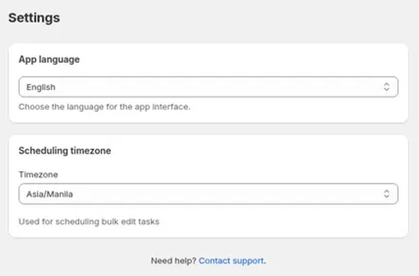 The Need help? Contact support link at the bottom of an Edify page