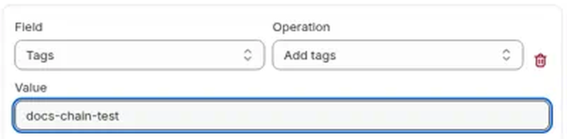 Tags field with the Add tags operation and a tag in Value