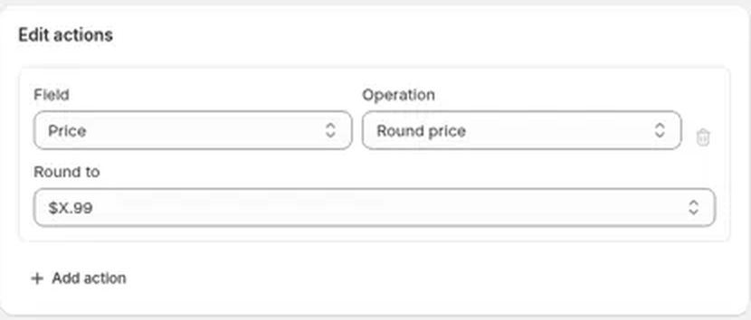 Price field with the Round price operation and Round to set to $X.99