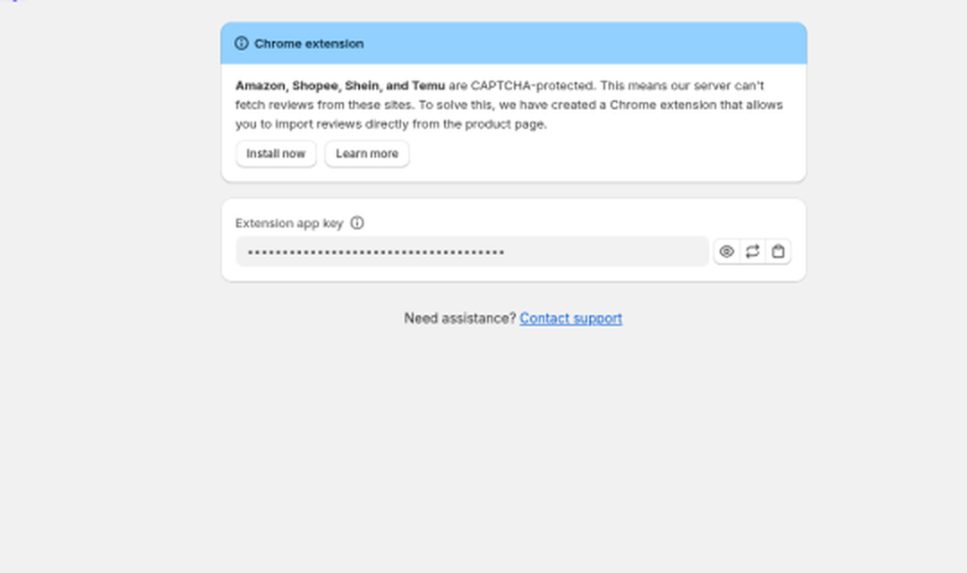 Chrome extension page with Install now and Extension app key