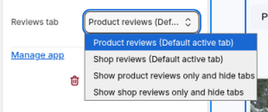Product Reviews block in the theme editor with Reviews tab open