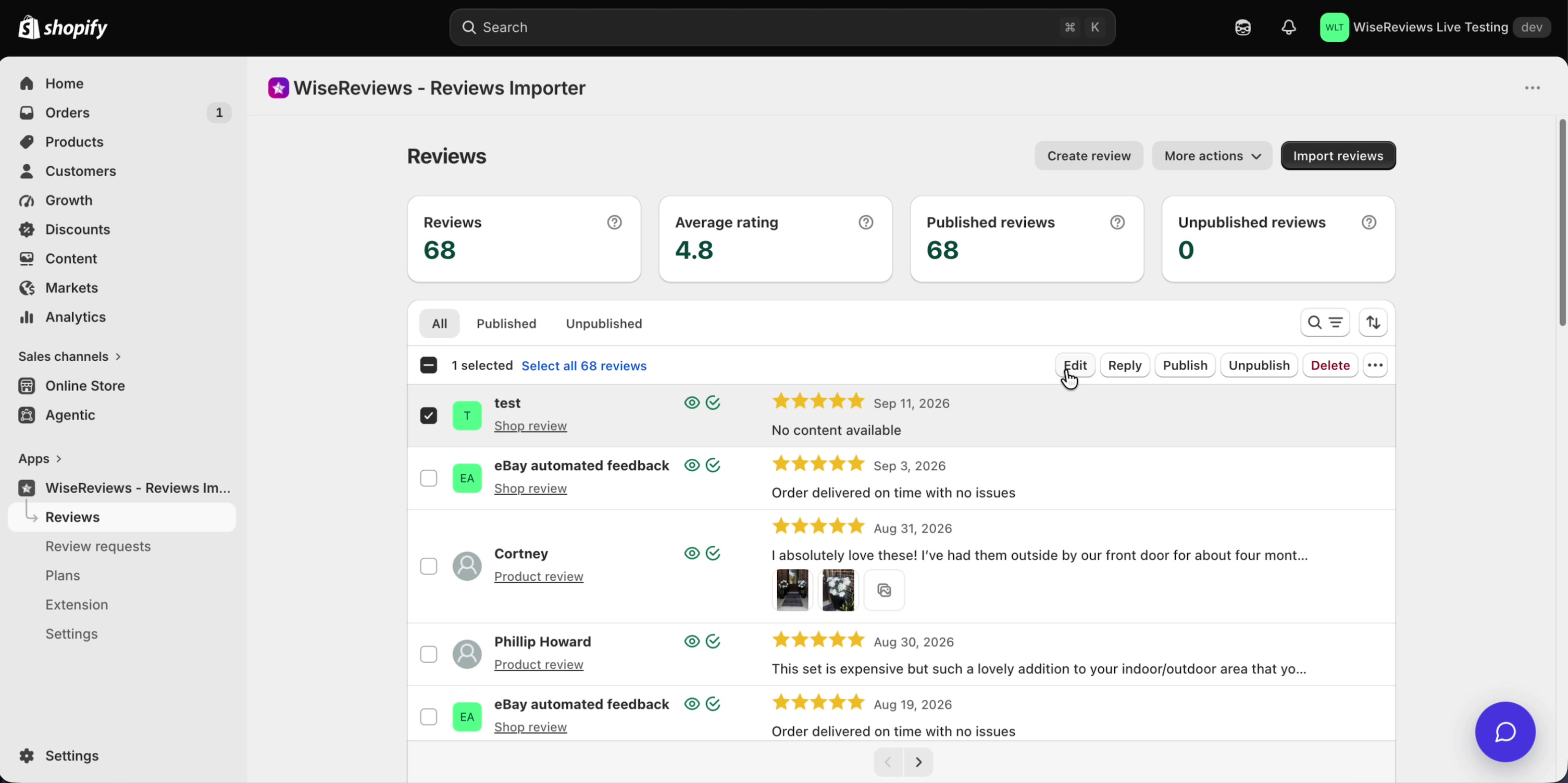 Watch: unlocked Create, Edit, Reply, and Delete on the Reviews page (about 1 minute)